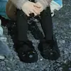 [Nuevo Producto Coreano] Zapatos Peludos con Lazo de Pedrería Estilo Dulce para Mujer, Nuevos Zapatos Casuales de Invierno Tipo Mary Jane Bajos