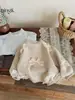 Roupas Infantis Coreanas Suéter para Meninas Primavera e Outono Novo Estiloso Menina Estilo Coreano Moda Infantil Tricô com Laço