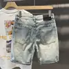 Shorts jeans masculino azul claro rasgado marca tendência reto solto verão calça cinco pontos buracos calça 5 pontos