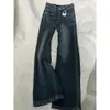 Jeans preto-cinza de perna larga feminino temporada 2026 outono novo plus size cintura alta solto modelador perna reta comprimento total calças