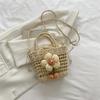Bolso pequeño de verano para mujer, nueva moda 2022, bolso bandolera informal de paja, bolso de cubo tejido