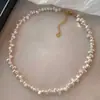 Colar de Pérolas Naturais de Água Doce Irregulares, Estilo Francês Barroco Irregular, Pétalas Irregulares Escalonadas para Mulheres, Corrente Curta de Clavícula de Luxo