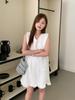 Foto Real Estilo Coreano Delicado Cor Sólida Decote V Bainha Babados Vestido Regata Casual Versátil Vestido em Camadas Verão Roupa Feminina