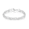 Pulsera Redonda Pequeña Tejida Cuatro Veces Brillante de Plata S925 Italiana Moda Europea y Americana Lujo Ligero Pulsera Ancha de Plata para Mujer