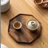 Bandeja de Madera de Nogal Plato Octagonal Plato de Fruta de Madera Bandeja para Tazas de Té Doméstica Estilo Japonés Plato Creativo de Madera Maciza Azul y Blanco