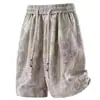 Shorts Tie-Dye para Homens, Novo Estilo de Verão, Finos e Frescos, Estilo Americano Soltos Casuais Calças Esportivas de Cinco Pontos, Toque Gelado Branco