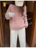 Otoño e Invierno Nuevo Tejido de Lana Pura para Mujer Suéter de Cuello Redondo Color Sólido Patrón Retorcido Holgado Moda Suave y Sedoso Tejido Base