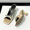 Elegantes Sandalias de Punta Abierta Impresionantes para Mujer, Nuevo Estilo Verano 2025, Sandalias Deslizables de Punta Cuadrada con Pedrería Estilo Chanel