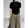 Suéter Jersey de Punto Versátil Suave Jiangzuo 6% Lana Cuello Redondo Semi Alto Manga Media Color Sólido para Mujer Z8607
