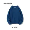 Sudadera de Algodón Puro Pesado Ag380G con Felpa, Color Sólido, Manga Larga, Cuello Redondo para Hombre, Corte Holgado, Estilo Americano, Estampado de Marca de Moda