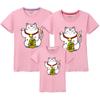 Venta al por mayor de fábrica camiseta de manga corta para pareja manga media para mujer cuello redondo algodón fino ropa para niños padre-hijo una familia de cuatro ropa Ha