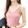 Camisola de Punto para Mujer Verano Nuevo Traje de Color Sólido con Diseño Delgado de Base Superior para Usar por Encima Rosa