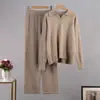 Conjunto de Punto Transfronterizo Set de Suéteres Otoño e Invierno Europeo y Americano Pulóver de Punto con Cuello Polo + Pantalones Largos de Pierna Ancha Conjunto de Dos Piezas