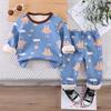 Conjunto de roupa íntima infantil outono e inverno masculino e feminino forrado com fleece espessado roupas de outono calça comprida estampa de desenho animado roupa de casa quente conjunto de duas peças