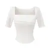 Ropa de Mujer al por Mayor Transfronteriza Verano 2025 Nuevo Estilo Europeo y Americano Camiseta de Color Sólido con Mangas Tres Cuartos y Almohadilla en el Pecho