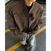 Jaqueta Masculina de Couro PU Tie-Dye com Gola Alta Estilo Motociclista Americano Tamanho Plus Tendência Primavera Jaqueta Casal Baseball Jaqueta de Trabalho