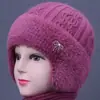 Gorro de invierno para mujer, mujer mayor, forrado de polar, cálido, gorro de lana tejido, gorro para mujer de mediana edad y mayor, gorro con orejeras de pico forrado de polar