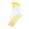 Calcetines de Yoga Antideslizantes de Media Pantorrilla para Pilates con Encaje y Patrón de Bordado de Frutas Calcetines Deportivos Profesionales Antideslizantes para Fitness