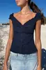 Al por mayor transfronterizo europeo y americano nuevo estilo americano dulce y fresco estilo BM cuello en V fruncido manga corta encaje exquisito sexy cárdigan camiseta B