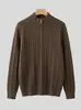 Suéter de Punto con Media Cremallera para Hombre Otoño e Invierno Tejido de Canalé Vertical Capa Base de Cuello Alto para Hombre Top Casual