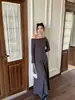 Yimeinijia2026 Conjunto de Tricô com Gola Uma Linha Suave e Elegante para Três Maneiras de Usar + Saia Larga Grande