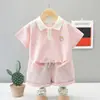 Traje de Verão Desenho Animado Gola Polo Manga Curta Shorts Dividido Traje Casual Roupas de Verão para Meninos e Meninas Bebês