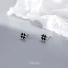 Pendientes de botón geométricos negros de resina de plata pura S999 simples y frescos para mujer Suministro directo desde la fuente Venta al por mayor Dropshipping en vivo