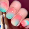 Pegatinas para uñas tipo wrap con degradado azul pálido, calcomanías para decoración de uñas cuadradas cortas, prefabricadas, frescas y vibrantes, uñas postizas removibles, al por mayor