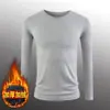 Camiseta Térmica Masculina de Manga Longa Espessa com Forro de Fleece, Camada Base Gola Redonda para Outono e Inverno