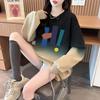 Sentido del Diseño Contraste Color Degradado Suelto Delgado Sudor de Mujer oversize Estilo Europeo Estilo Occidental Largo Medio Adelgazante Moderno Top
