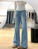 Jeans Bootcut Stretch Vintage Plus Size para Mulheres, Adequado para Primavera e Outono, Projetado para Figuras em Formato de Pera, Cintura Alta, Emagrecimento, Calças de Boca de Sino Retas