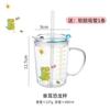 Vaso de vidrio para niños con tapa y pajita, vaso de agua con bonita escala de dibujos animados y doble asa, vaso de leche para bebé