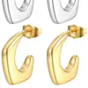 Aretes europeos y americanos retro irregulares brillantes de acero inoxidable 18K para mujer, estilo de lujo ligero de alta gama, aretes cuadrados de acero de titanio