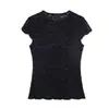 Camiseta Feminina de Renda Manga Curta Preta Estilo Europeu e Americano Primavera 2026 82923 Estilo de Rua Personalizado Corte Regular
