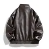 Jaqueta de couro PU estilo retrô americano transfronteiriça, gola alta masculina, corte solto, moderna, grossa, plus size, agasalho de outono/inverno