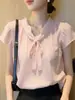 Camisa Rosa de Manga Corta para Mujer, Nuevo Diseño de Verano, Estilo Francés de Nicho, Diseño de Encaje de Alto Nivel, Top sin Cierre para Mujer
