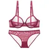 Lencería Sexy Europea y Americana para Mujer, Lencería de Malla Transparente Ultra Delgada Transpirable, Conjunto de Sujetador Push-Up Anti-Caída para Pecho Pequeño Tallas Grandes