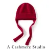 Gorro de cachemira 100% puro para mujer, moderno y sencillo, cálido para otoño e invierno, nuevo diseño de color liso con cordón, estilo trenzado y gorro de punto que cubre las orejas