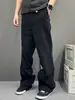 Nuevos Pantalones Rectos Negros Tendencia Americana Primavera/Verano 2026 para Hombre con Dobladillo Crudo Lateral Pantalones Largos Casuales Versátiles de Largo Completo