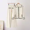 Conjunto de punto de otoño para mujer estilo europeo transfronterizo, suéter con cuello Polo y pantalón de pierna ancha conjunto de dos piezas en algodón mercerizado