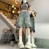 Shorts de mezclilla vintage con estampado de estrellas para mujer, verano delgados talla grande holgados adelgazantes de cintura alta rectos de largo medio