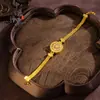 Pulsera Brújula de Ventana de Rosa Giratoria con Incrustaciones de Diamante Rosa Dorada Tradicional, Pulsera Brújula de Girasol Giratoria Estilo Chino Nuevo