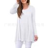 916 Amazon Europeu e Americano Cruzado Camiseta Feminina Casual Gola Redonda Cintura Solta Camisa Externa Top