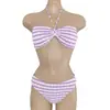 Traje de baño coreano nuevo, fresco y sencillo, de color sólido, sexy, para aguas termales, para mujer con poco busto, diseño de dos piezas a rayas