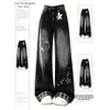 Chao Li tiene en stock Jeans Negros Mujer Otoño Nuevo Estilo Talla Grande Estampado Cuadros Diseño de Solapa Pantalones Anchos Sueltos