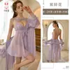 Kameixue Lencería Sexy Estilo Puro Deseo Camisón Sexy Espalda Descubierta Hermosa Conjunto de Ropa de Dormir Apasionada para el Hogar Transparente 2258