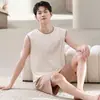 Pijama de tirantes RC Modal elástico para hombre, con tecnología de eliminación de vello refrescante, para verano, manga corta, shorts, para adolescentes, seda de hielo, versión fina de verano