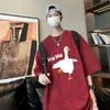 Camiseta Masculina de Manga Curta Estilo Americano Ins Retro com Estampa Grande de Ganso Branco, Unissex, Moda Casual Versátil Tendência de Verão