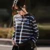 Sudadera a rayas transfronteriza para mujer, casual y rejuvenecedora, diseño de rayas vibrantes, holgada y cómoda, versátil para otoño e invierno, prenda exterior con capucha de punto