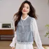 Chaqueta Chaleco de Mezclilla con Parches de Encaje para Mujer 2026 Nuevo Diseño Primavera y Otoño Chaleco Versátil para Figuras Pequeñas